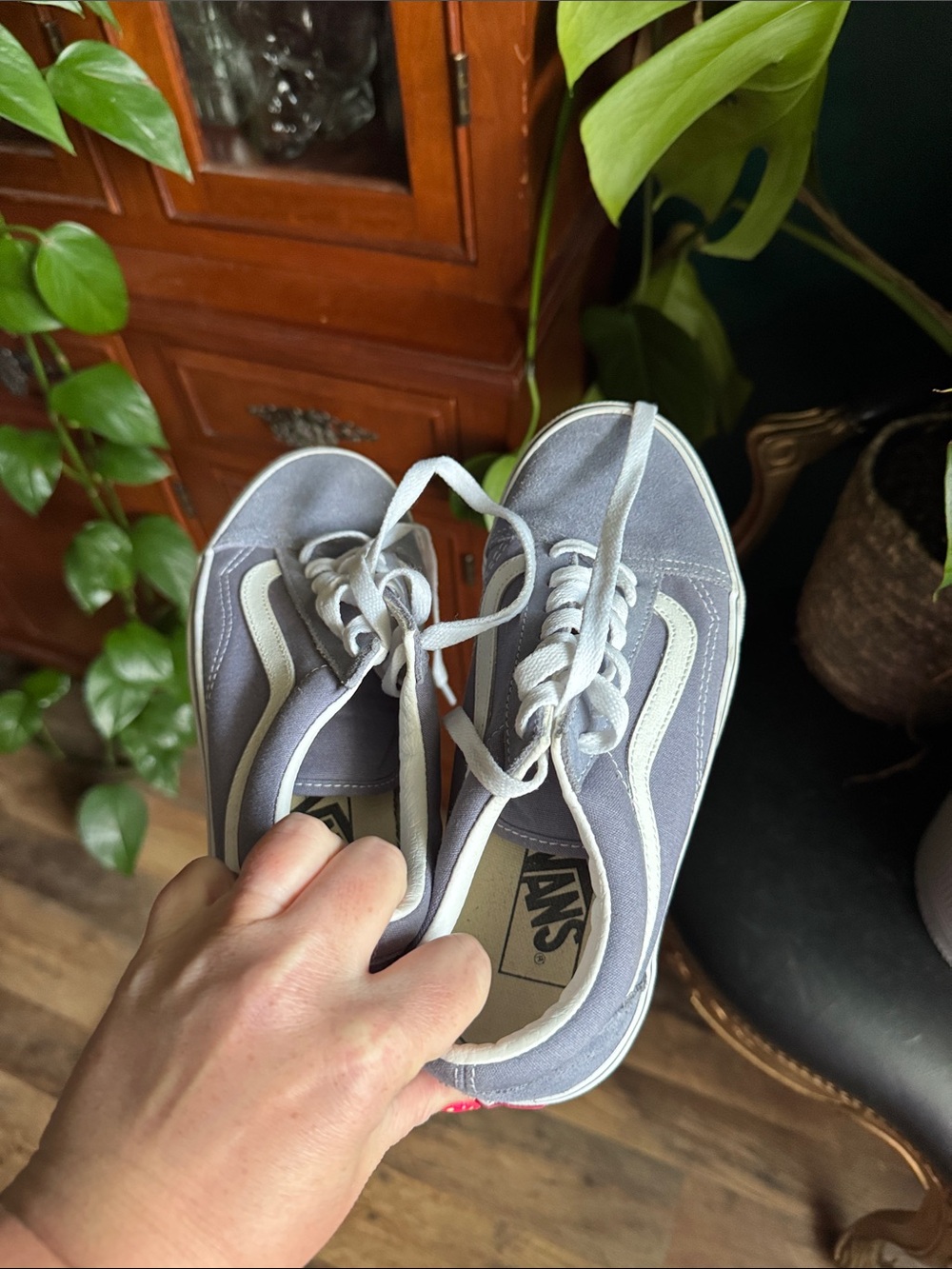 Vans women’s Gray and White Old Skool Lace-Up Sneakers